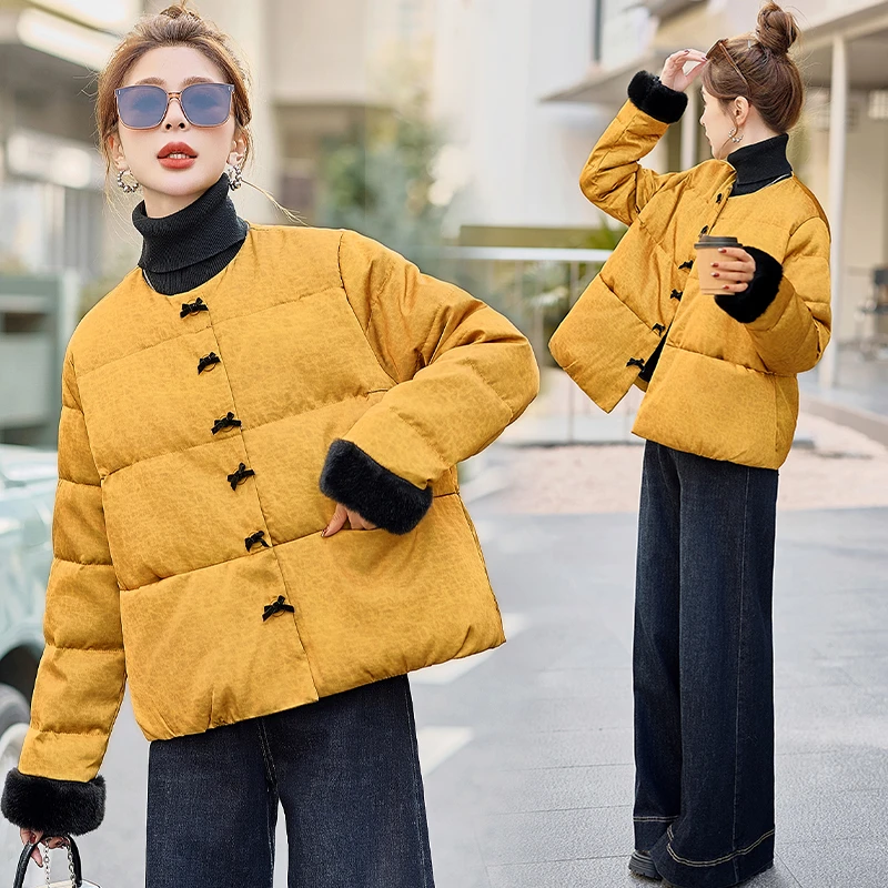 新中式国风羽绒服女短款2024新款冬季年轻款复古提花高端洋气外套