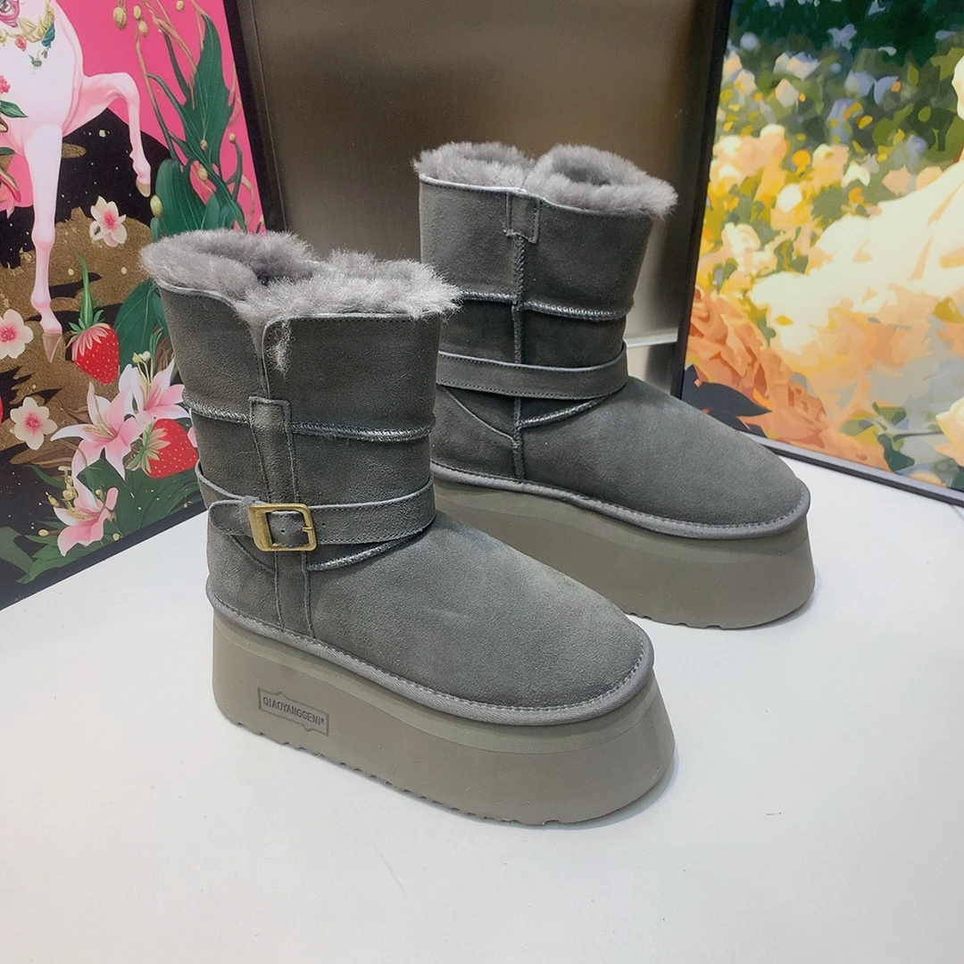 俏洋哥倪918韩版厚底6公分小个子皮毛一体复古网红百搭显瘦雪地靴