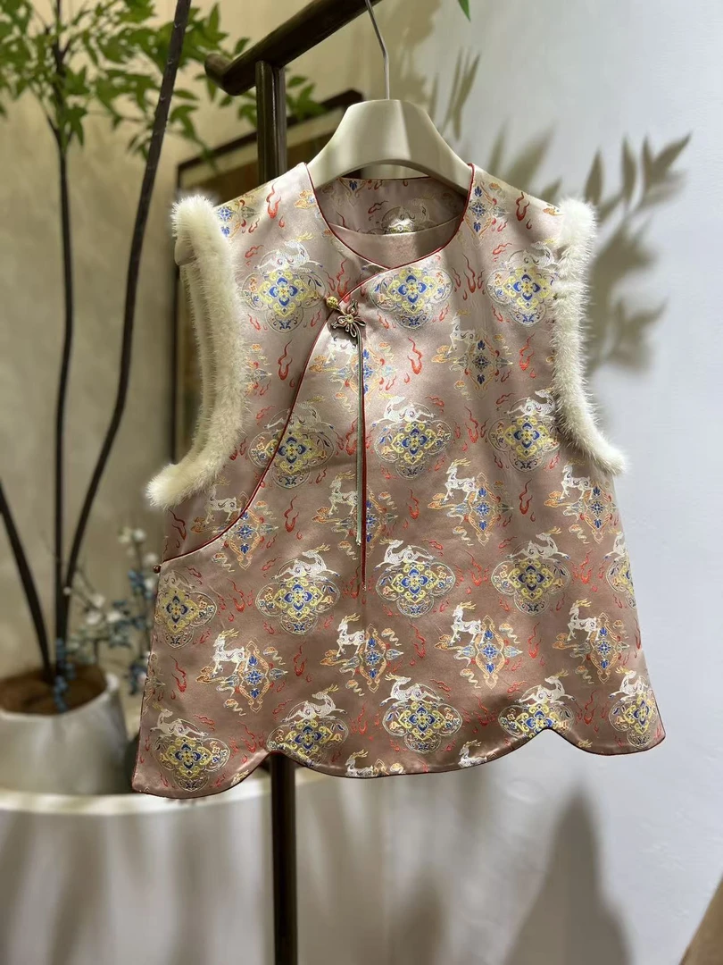 鹿鸣祥云蜀锦马甲【纯手工】高定新中式马甲