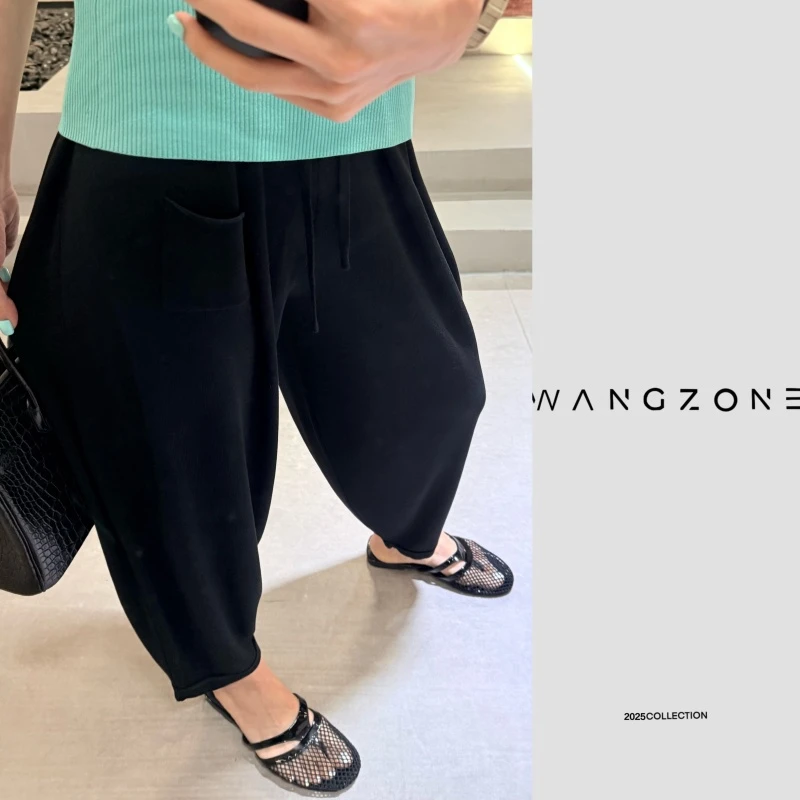 WANG ZONE |  复古vintage克莱因蓝天丝醋酸萝卜针织裤