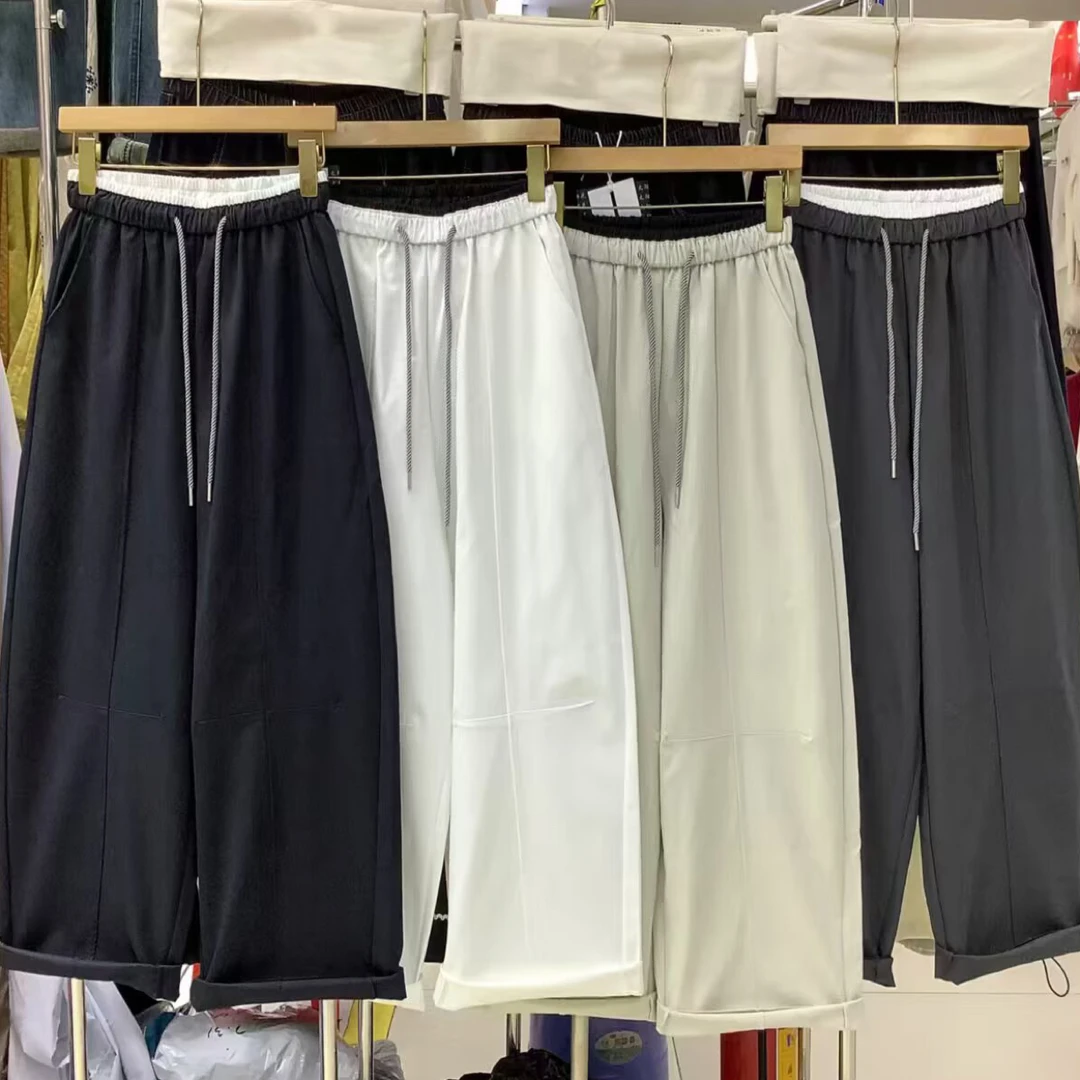 胖妹妹大码裤子女秋气球裤棉弯刀裤镰刀直筒裤长裤松紧腰阔腿宽松