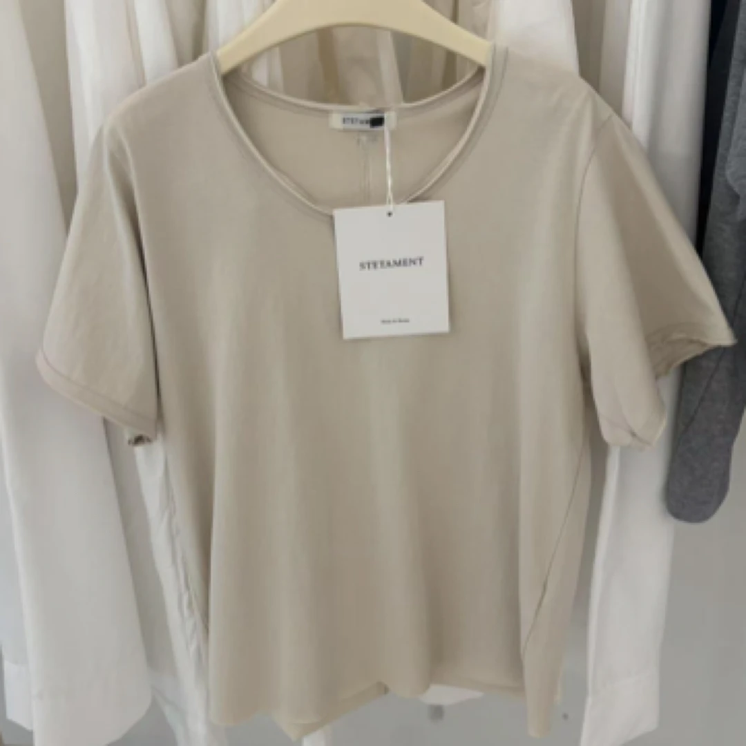 stetamentT恤常规袖打底百搭短袖纯色拼接慵懒风舒适V领夏季