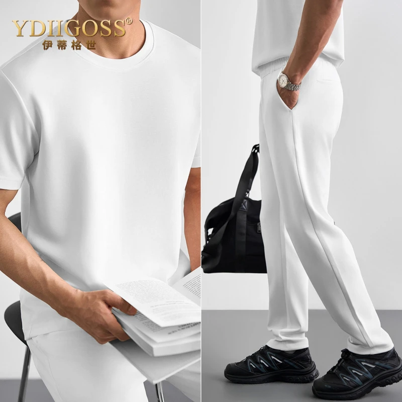 YDIIGOSS夏季透气运动套装莫代尔冰丝圆领短袖两件套男基础款