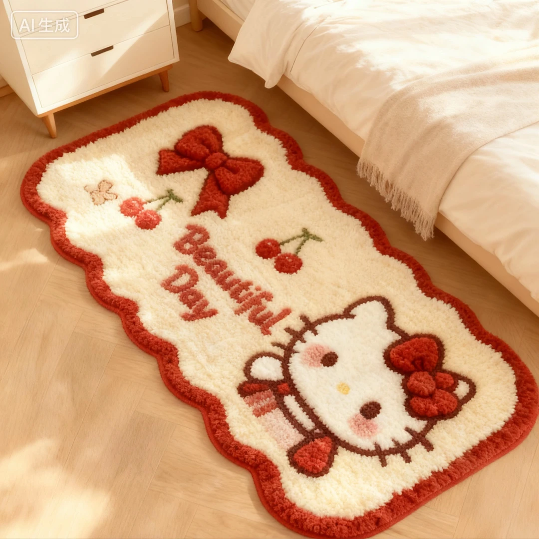 仿羊绒凯蒂猫卧室床边毯客厅衣帽间长条地毯隔凉耐脏脚垫子