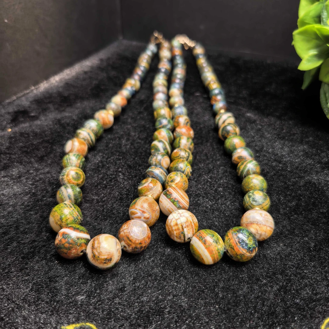 S7192龙纹青花凤凰石甘文草玛瑙项链-多样性发货只发一件