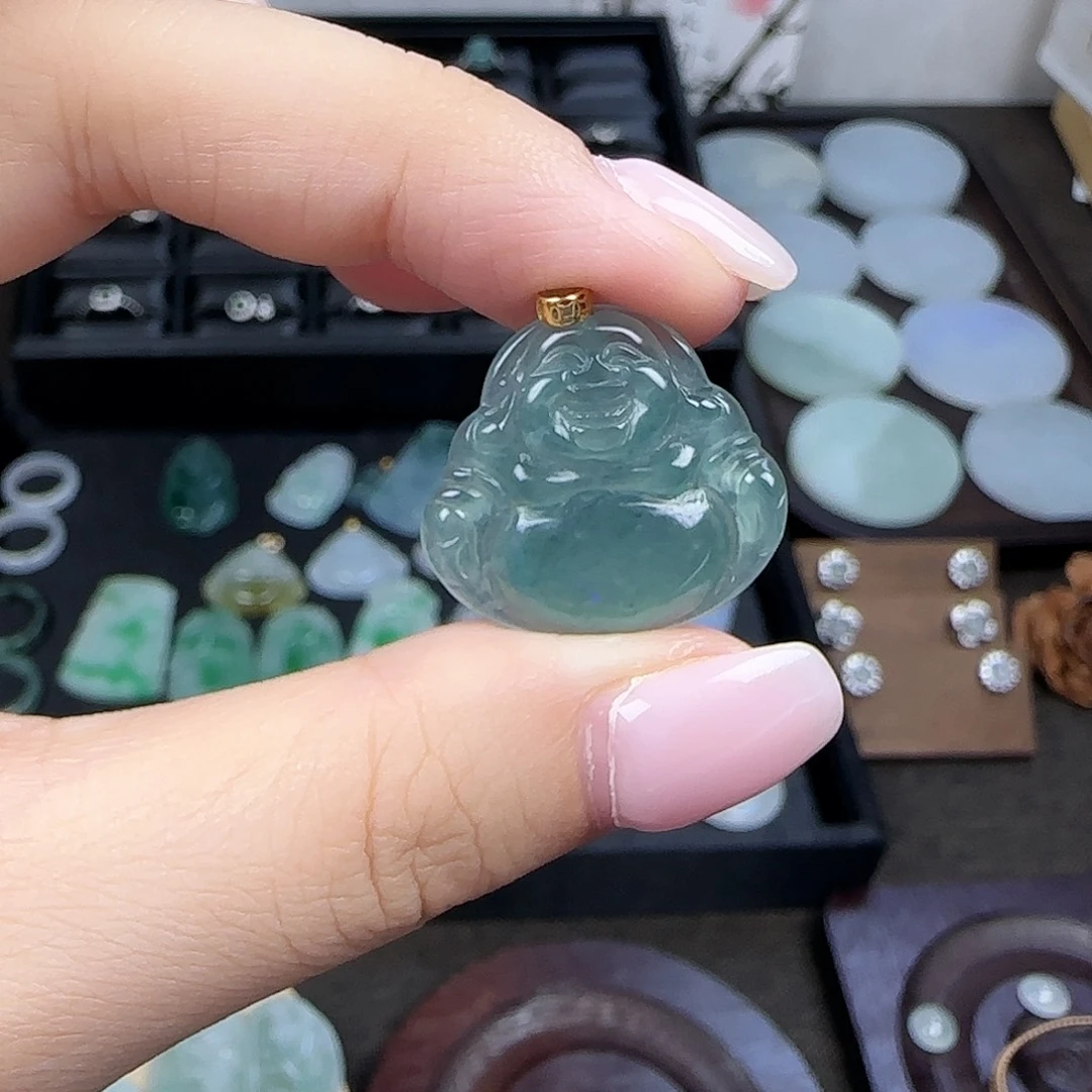 翡翠散珠18k 金扣头