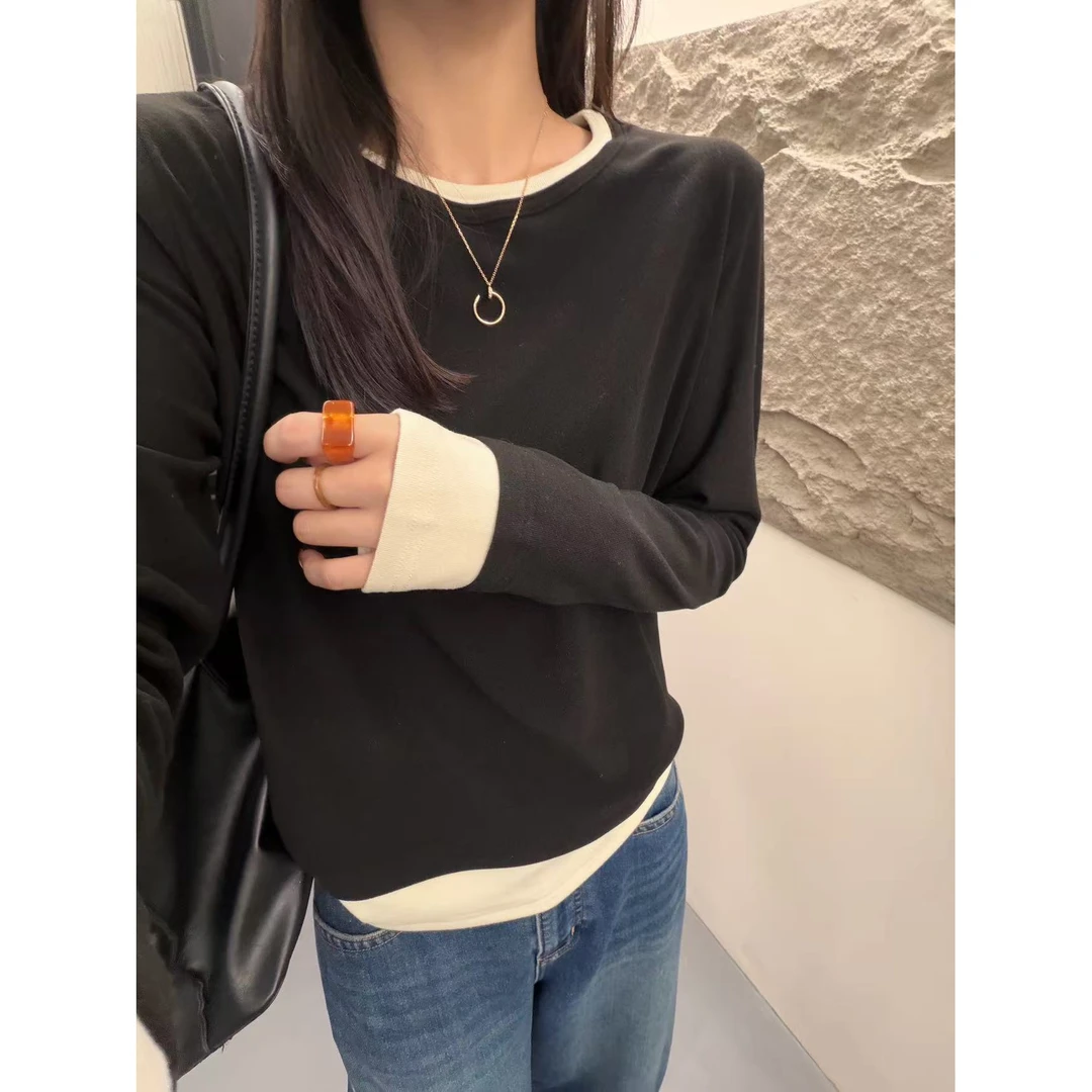 /拜尔绒假两件/软糯保暖德绒长袖T恤假两件打底衫 衣长58 DD02