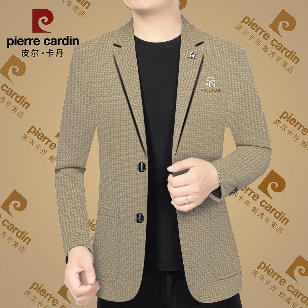 皮尔卡丹新款高档男士休闲时尚西服外套中年潮流百搭修身西服男装