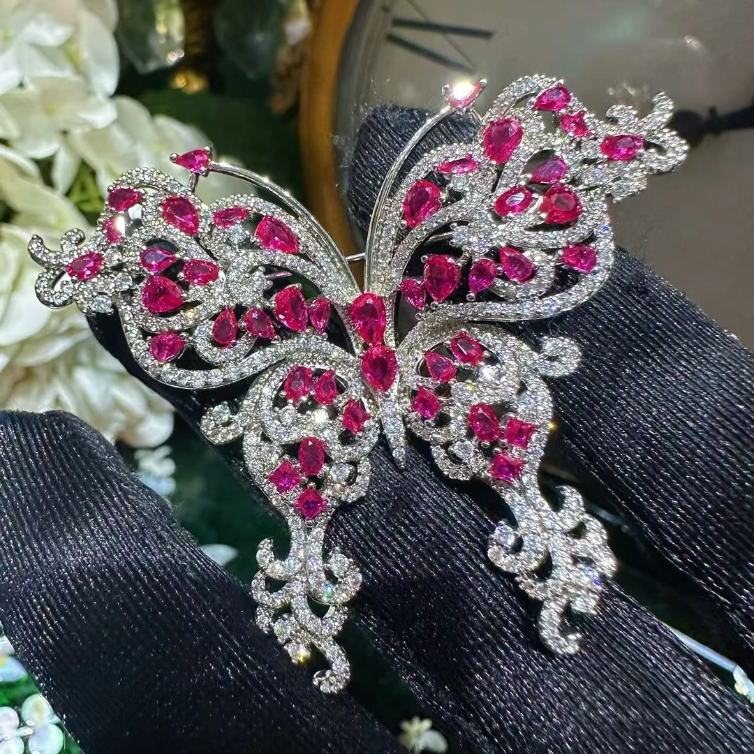 铜合金胸针 蝴蝶密镶镂空胸针