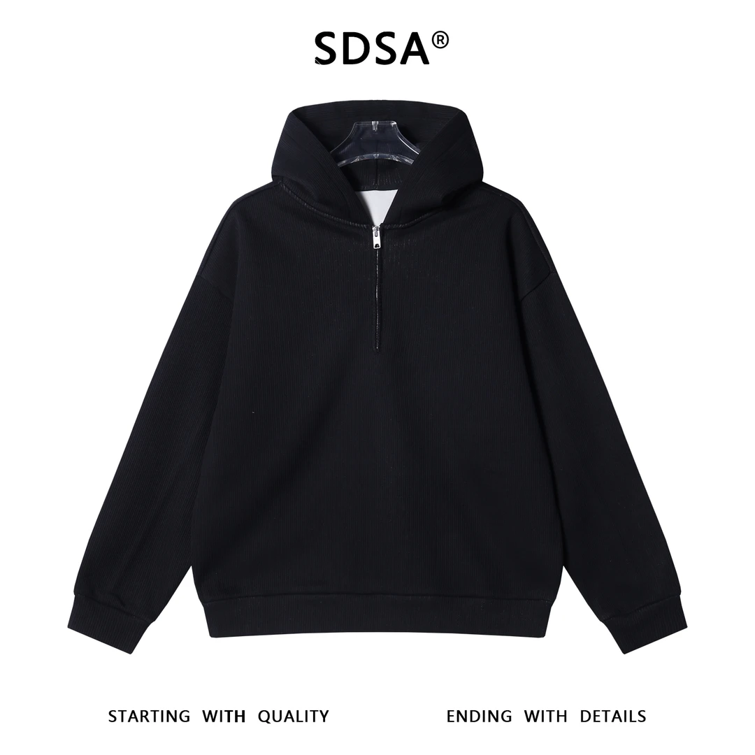 SDSA男士秋冬新款痞帅男装高街半拉链连帽针织卫衣百搭时尚上衣