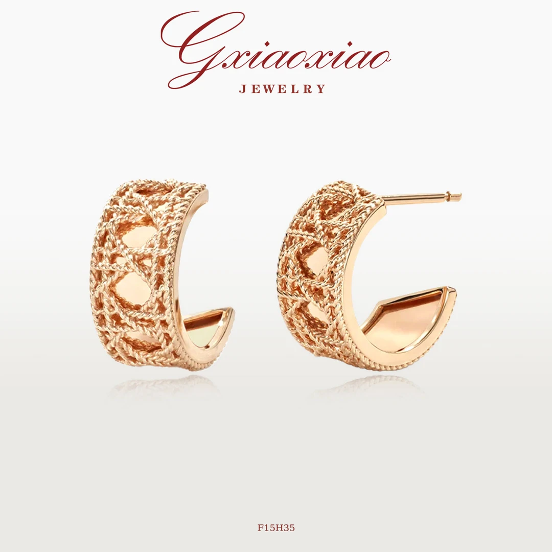 镀K金 925银针 法式气质高级感格纹耳环 F15H35 F15H36