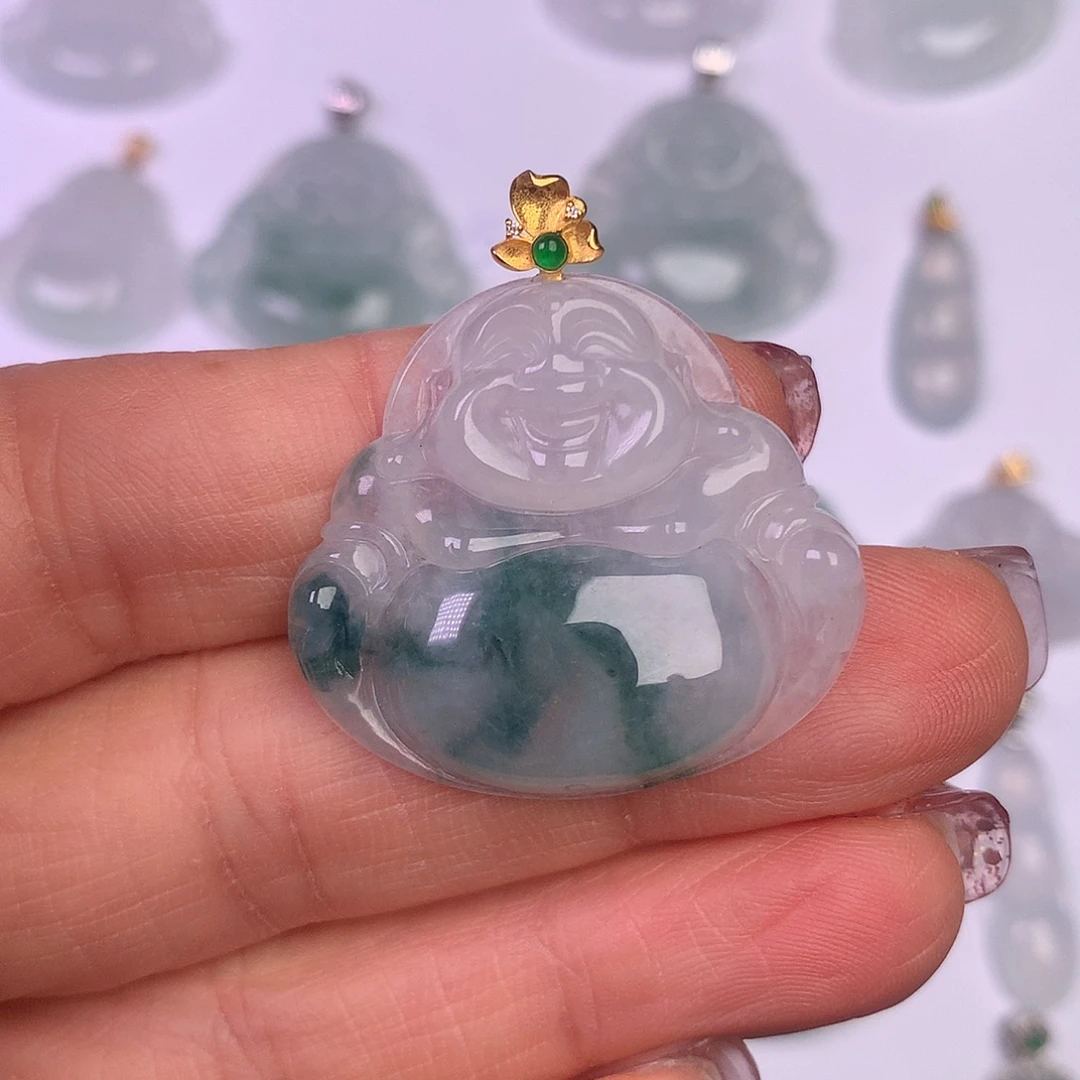 翡翠18K金镶嵌颈饰缅甸翡翠A货