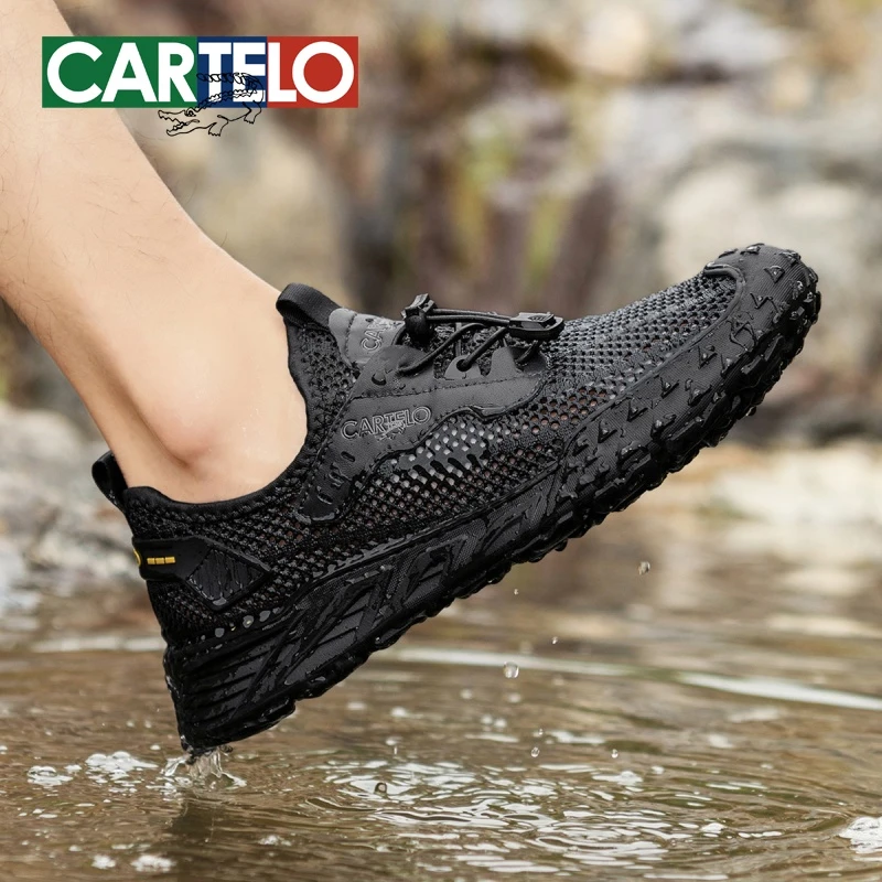 卡帝乐鳄鱼网鞋男夏季透气大网眼户外网面运动鞋男款真皮爸爸鞋子