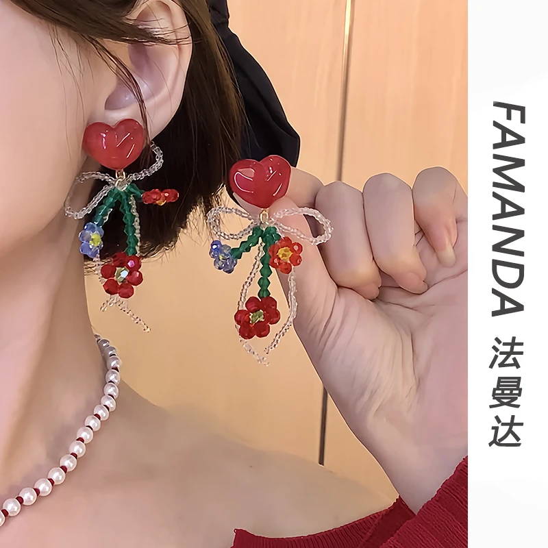 铜合金仿水晶耳饰 【梦幻花园】时尚甜美花朵爱心仿水晶气质耳环