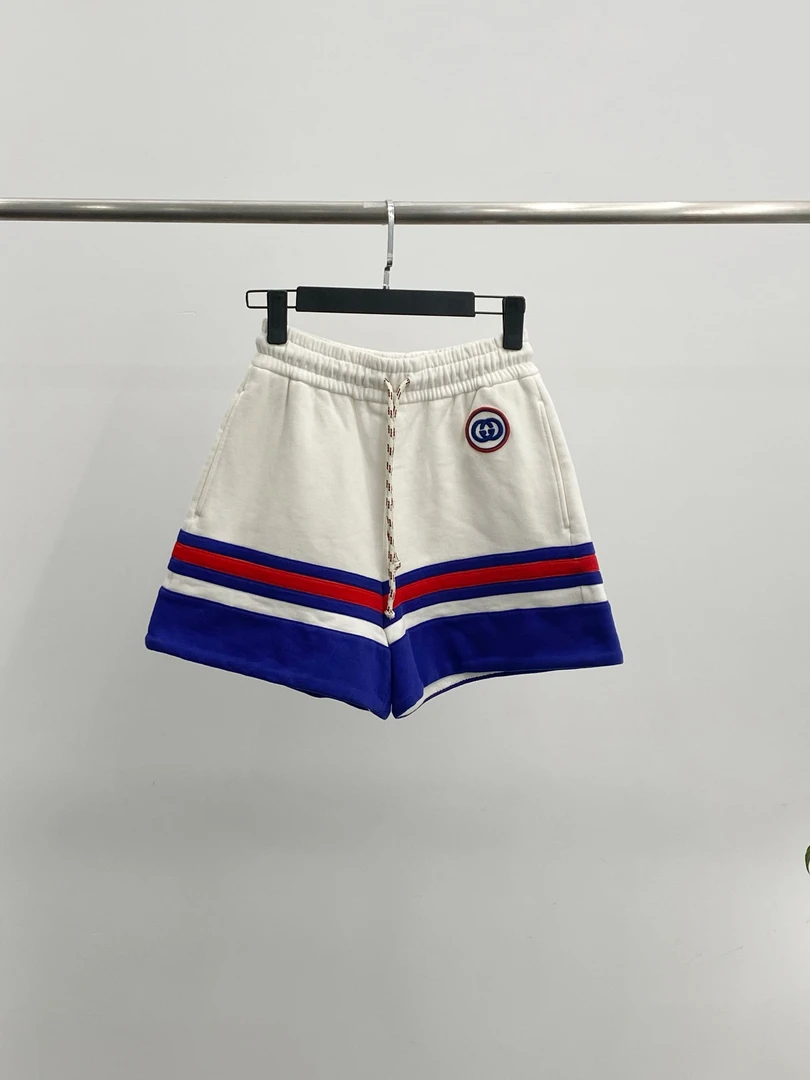 99新 GUCCI/古驰 sm12147539 白色红蓝条纹logo短裤 xs码