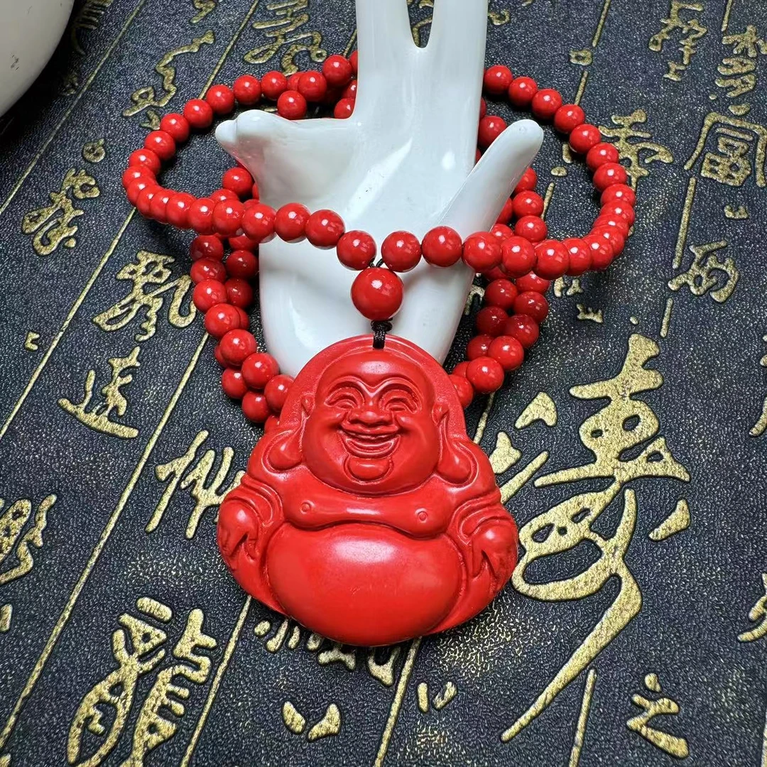 含辰砂工艺品S7760-大红朱砂佛公-配珠链-大号