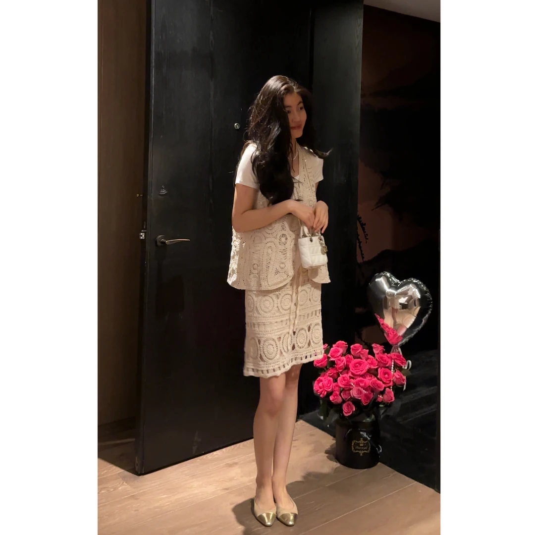 【N·COU】25夏新款【捕梦网】小众设计钩花镂空针织套装DY22772