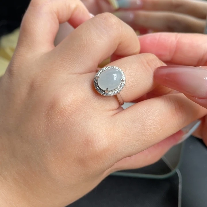 翡翠戒指银S925镶嵌戒指