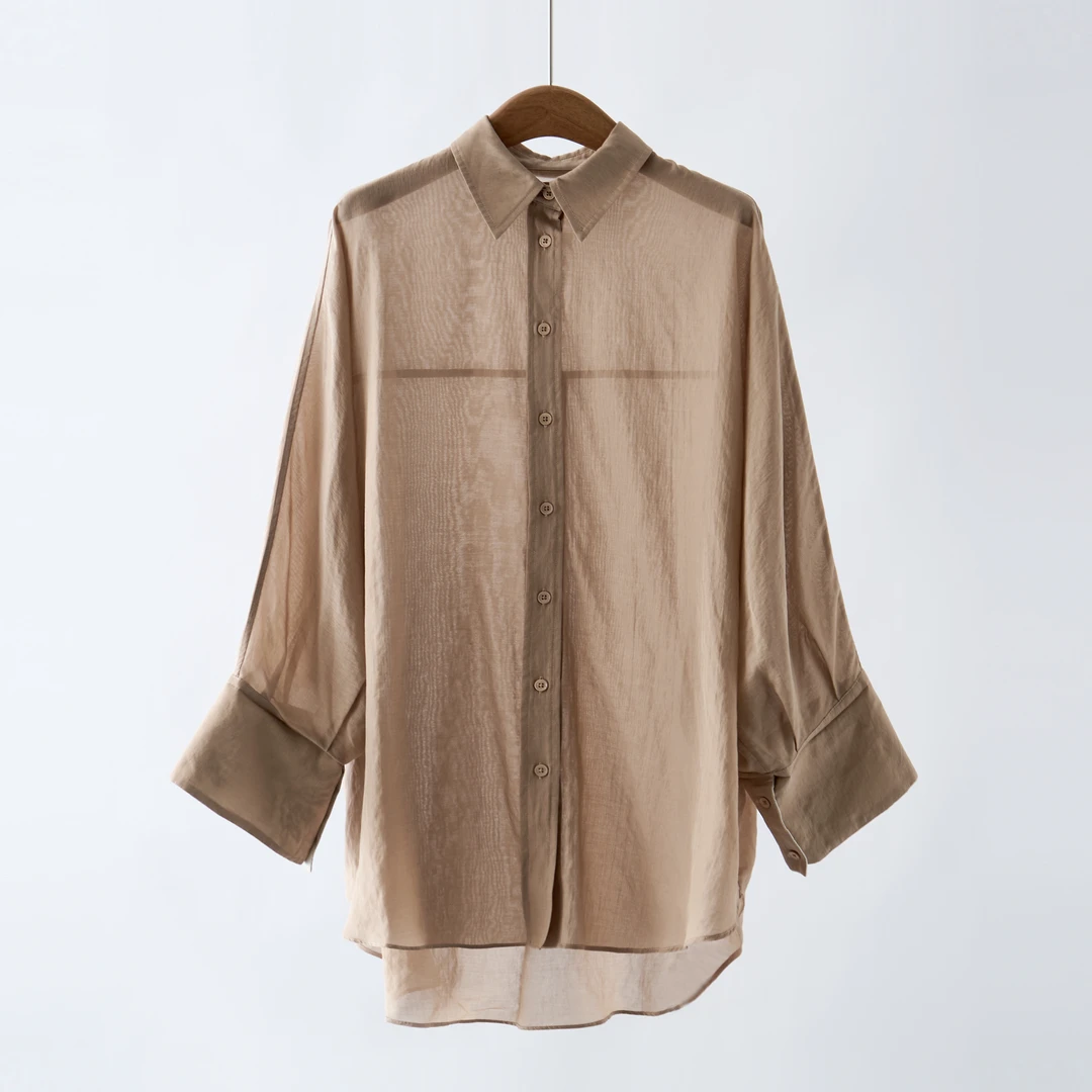 40150【柜货同源】随性松弛长袖刺绣翻领衬衫慵懒单排扣时尚衬衣