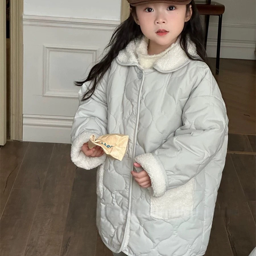 女童蓝色加棉长款外套