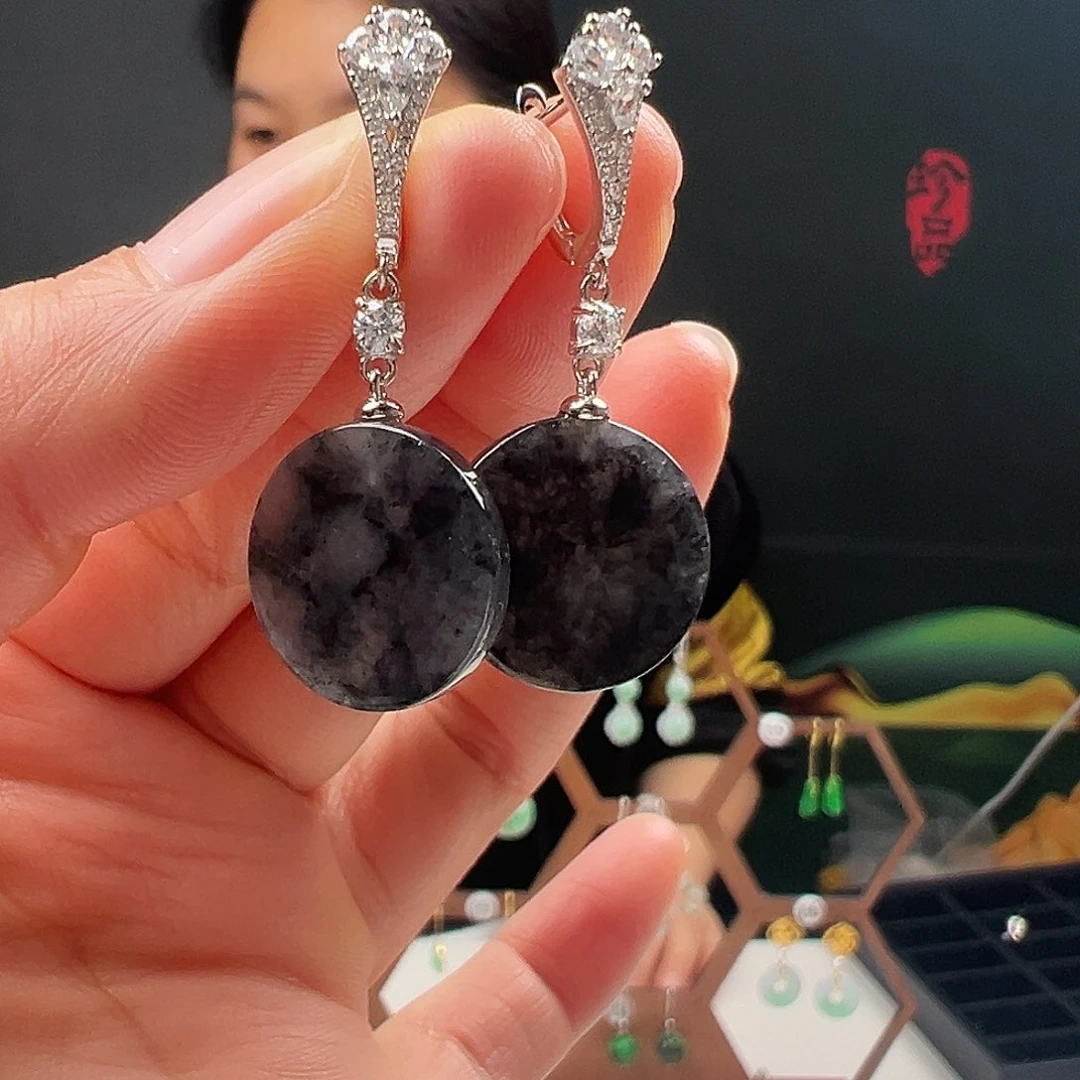 银S925镶嵌翡翠耳饰