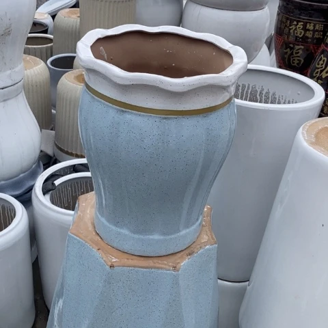 低腰花口金边蓝南瓜中号 口26/33