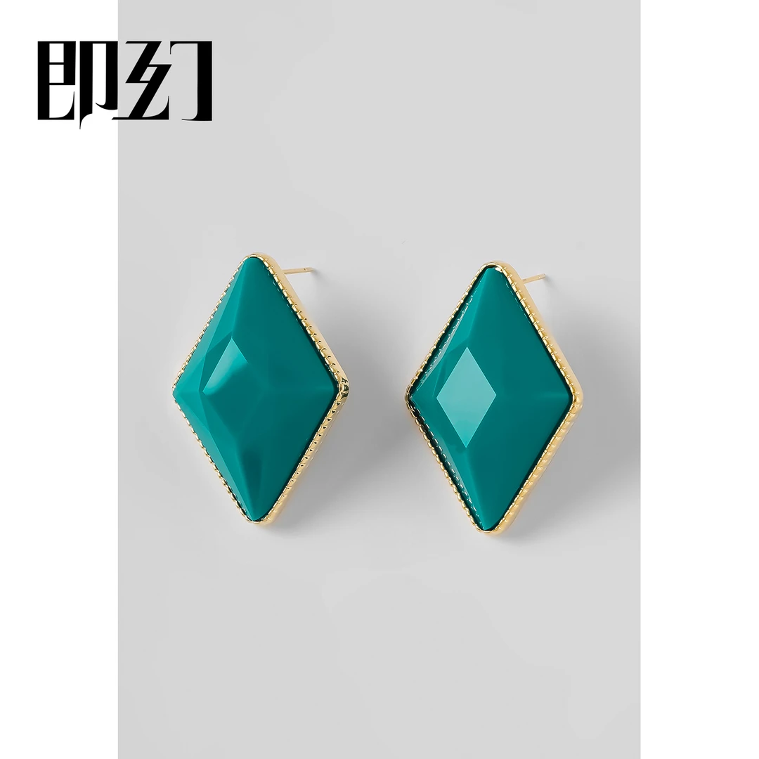 铜合金耳饰 ♦欧美蓝色菱形时尚耳钉简约几何设计感耳环  S-3866