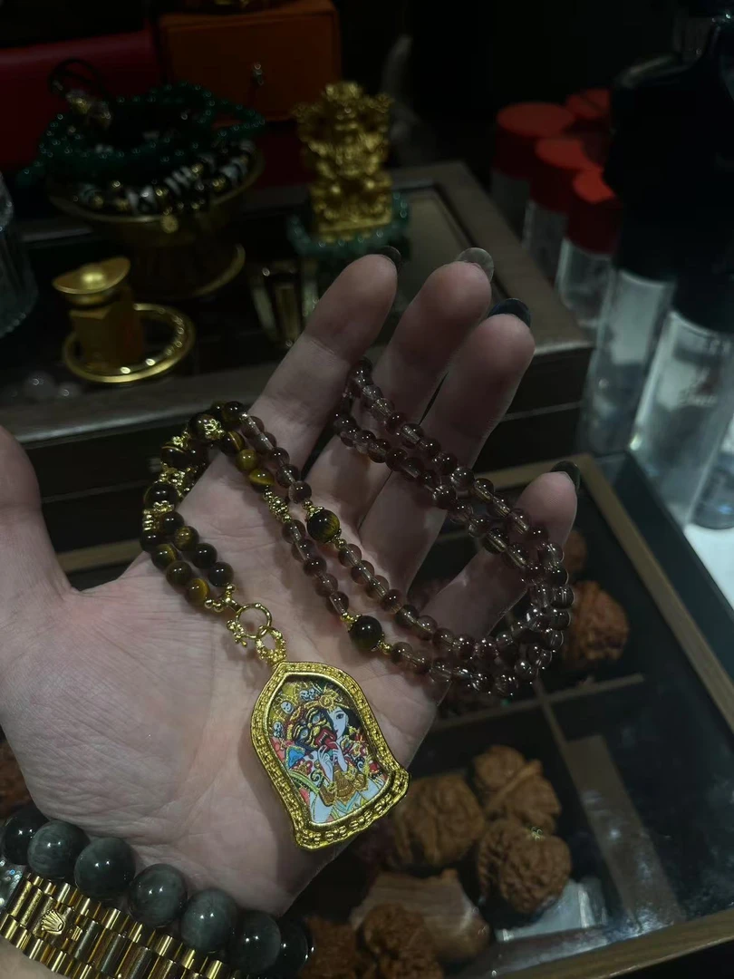 合金项链 【陨灭 财来来 项链】添添黄财神黄眼牌牌项链风发字唐卡