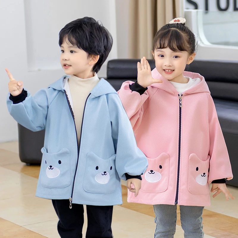 男童外套罩衣2025女孩加绒加厚反穿连帽宝宝护衣画画围裙儿童围兜