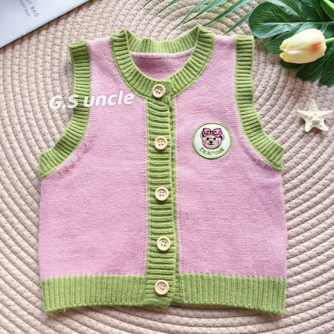 【】B249新款2025秋季宝宝撞色羊毛马甲背心春秋小童坎肩