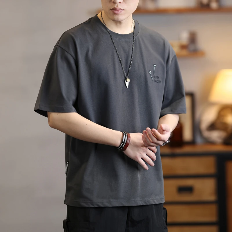 LEIGHZ/雷茨美式复古t恤男士短袖夏季宽松休闲半袖体恤重磅上衣男