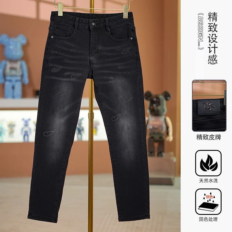 秋冬抓绒尼纳灰男士牛仔裤2025新款加绒保暖欧货高级百搭修身裤子