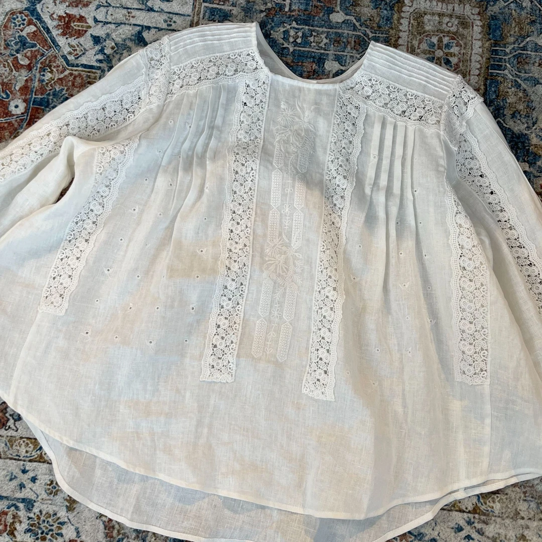 LNHJ【朝晖】气质百搭镂空重工钩花长袖亚麻衬衣