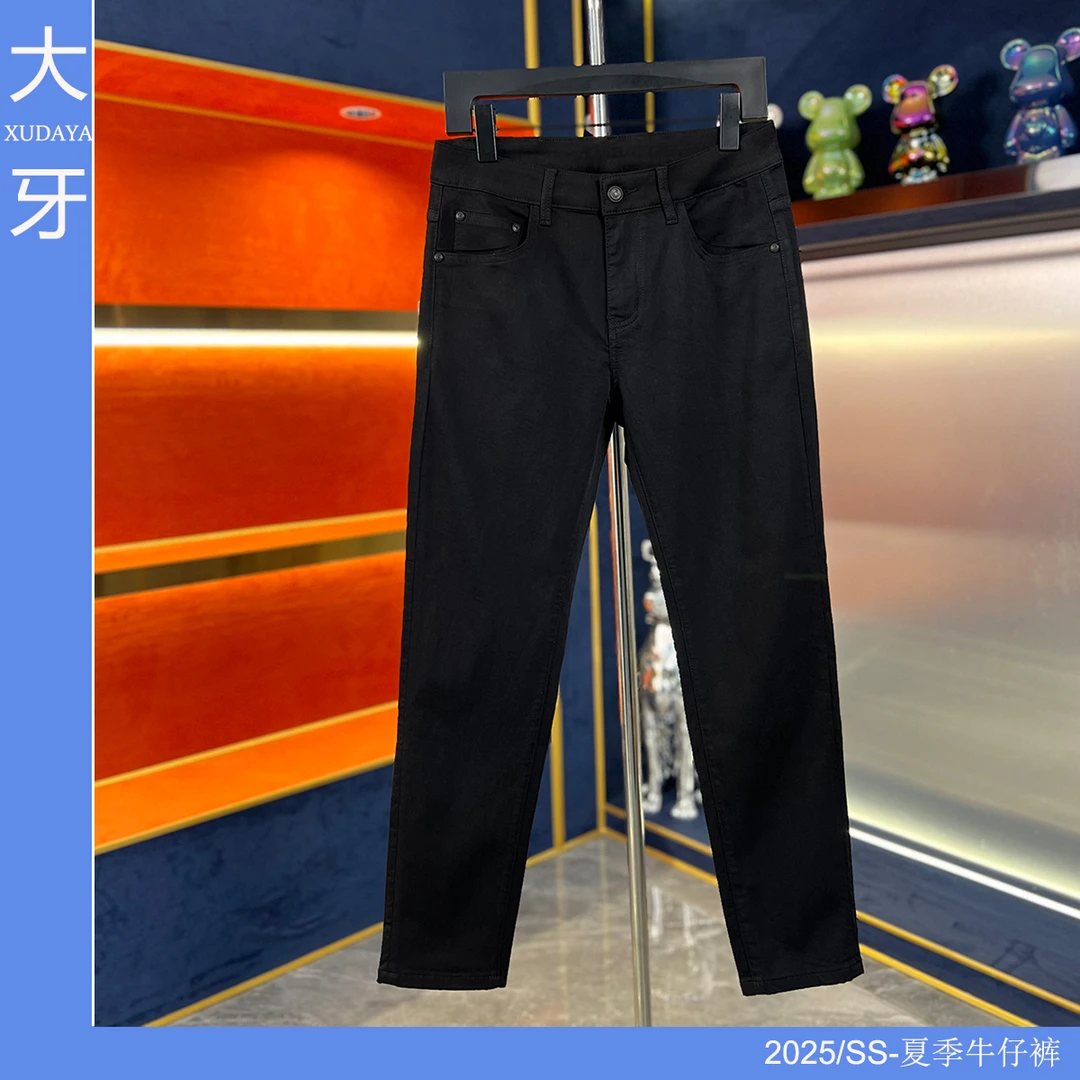 【大牙】010#纯黑色九分裤牛仔裤2025夏季男轻奢弹力修身直筒轻熟风
