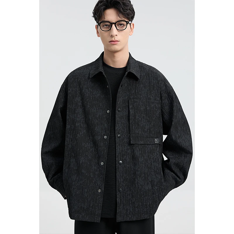 斯里卡琪男高级肌理感夹克2025春秋季时尚休闲宽松衬衫式翻领外套