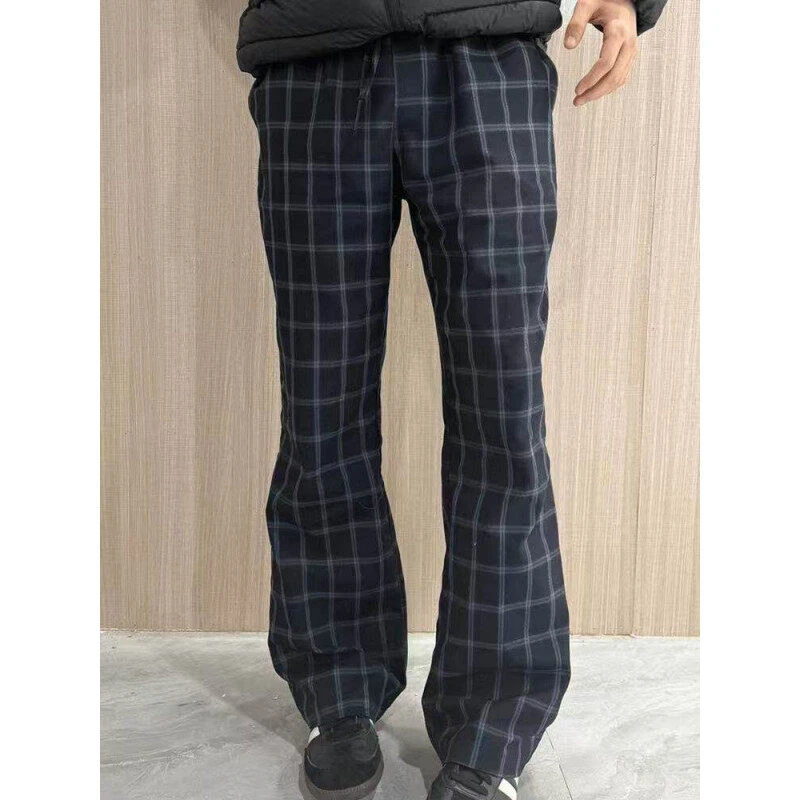 LIGGICC 四季直筒微喇格子裤阔腿裤日常休闲居家学生通勤休闲裤子