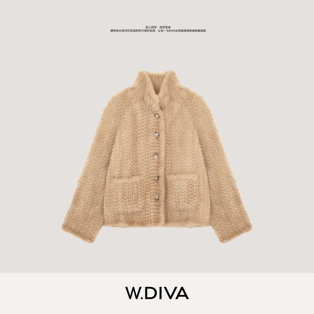 W.Diva【编织曲】进口麦穗纹水貂大衣编织皮草外套老钱风54C212983