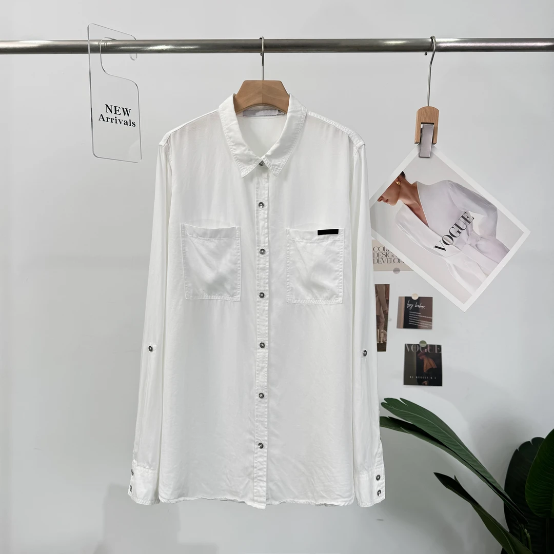 B533高端日系莱赛尔天丝百搭春季港风简约时尚轻奢方领春秋衬衫