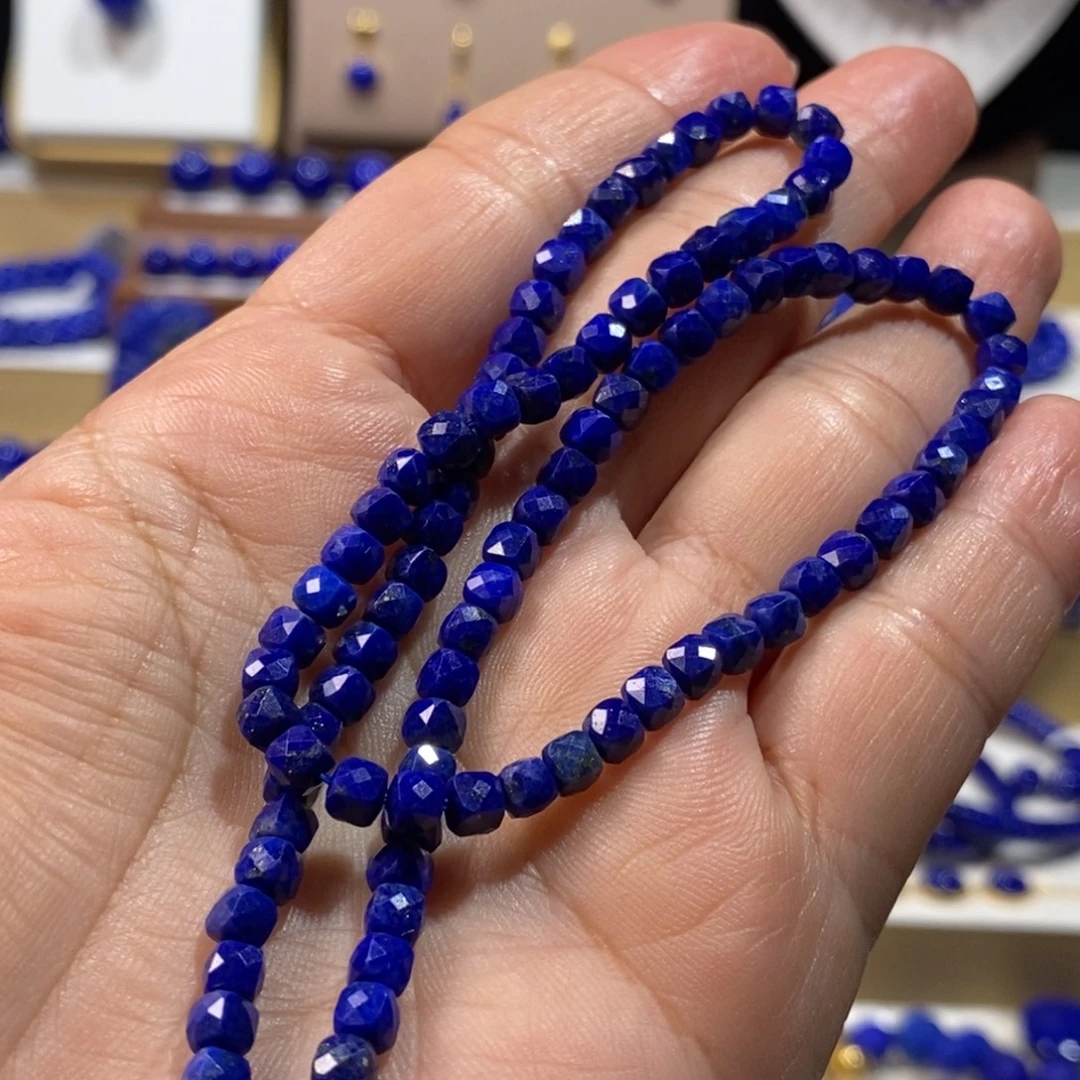 青金石未镶嵌手串4+m方糖