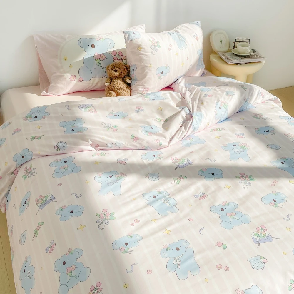 考拉爱丽丝 原创梦幻考拉全棉四件套粉色纯棉床单床笠款学生宿舍