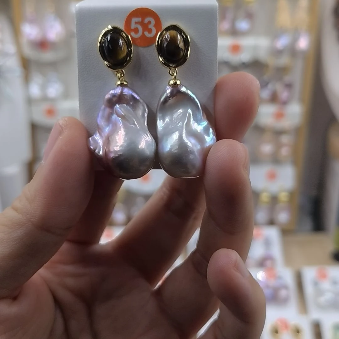 银S925镶嵌淡水珍珠耳饰暮*