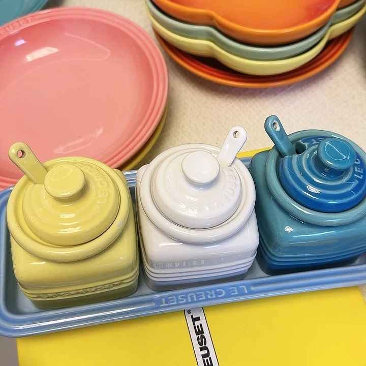 陶黄白蓝调料罐套装