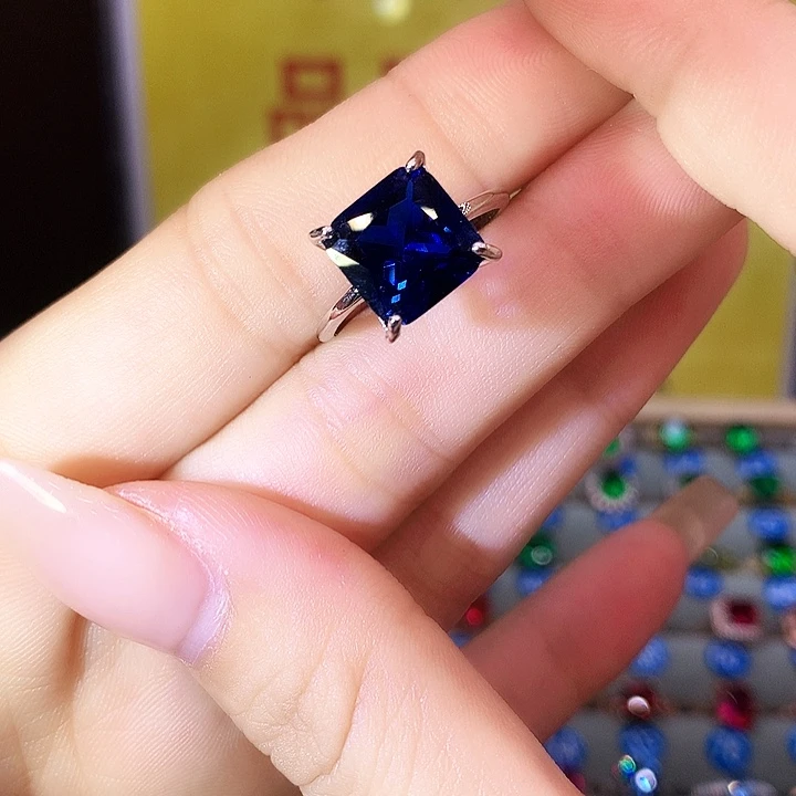 蓝宝石戒指银S925镶嵌