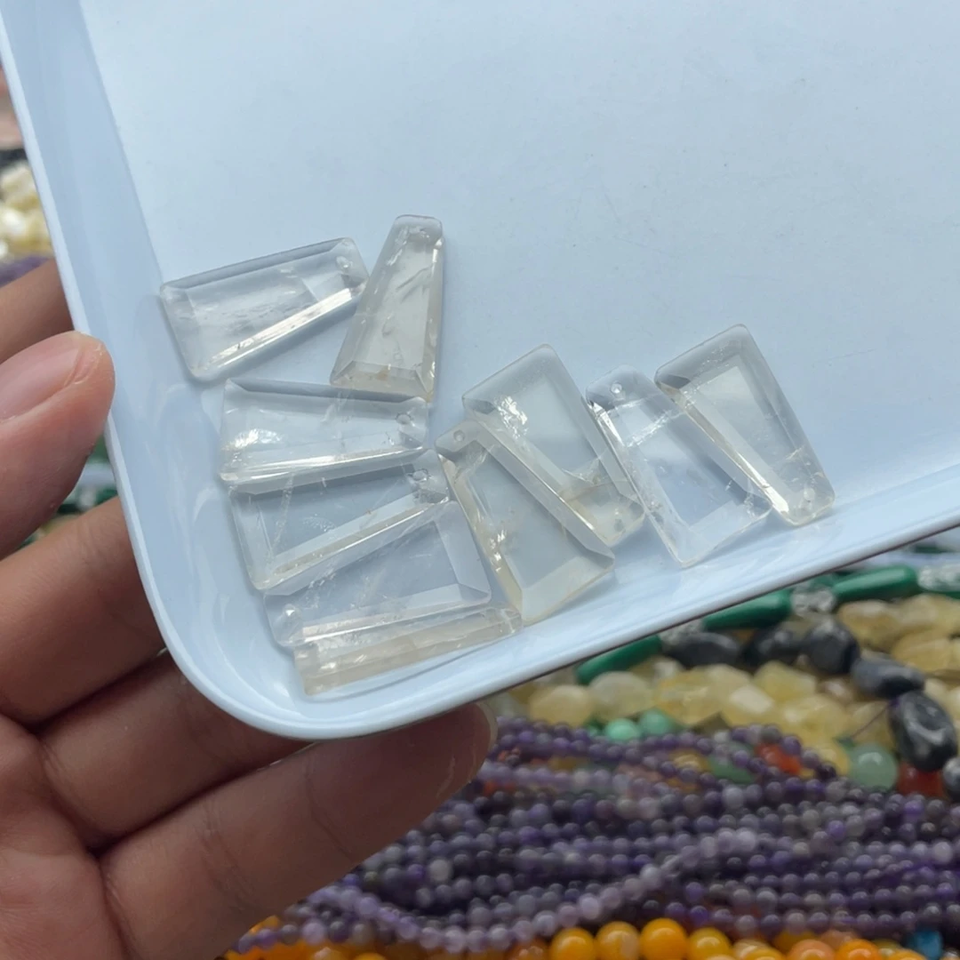 合金玛瑙/玉髓珠宝半成品一个装白水梯形吊坠12*25mm