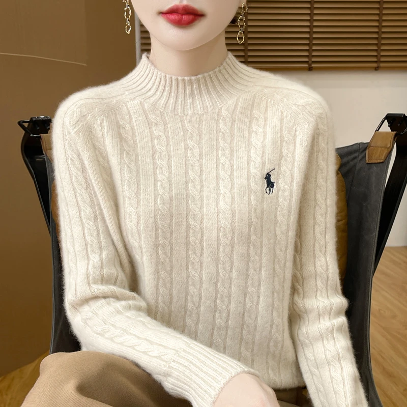 又被迷住了~秋冬新款一线成衣半高领刺绣羊毛衫女毛衣针织衫