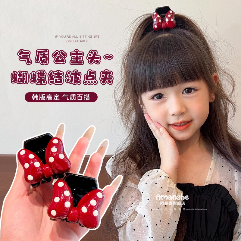 公主红色波点蝴蝶结高马尾抓夹女新款发量多后脑勺发夹高级感头饰