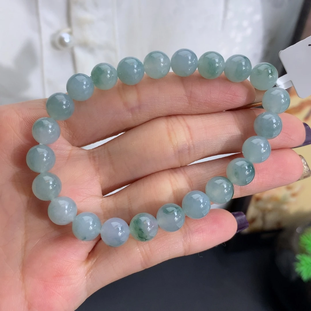 翡翠未镶嵌手串卡8胶润蓝飘花手串