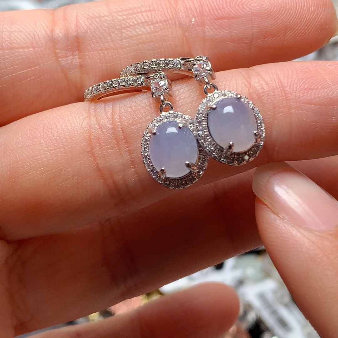 翡翠戒指银S925镶嵌天然翡翠耳饰