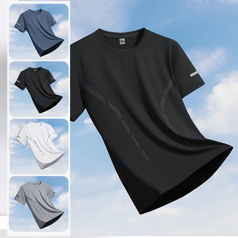 男生冰丝上衣T恤薄款圆领短袖男士快干透气夏季宽松休闲T恤