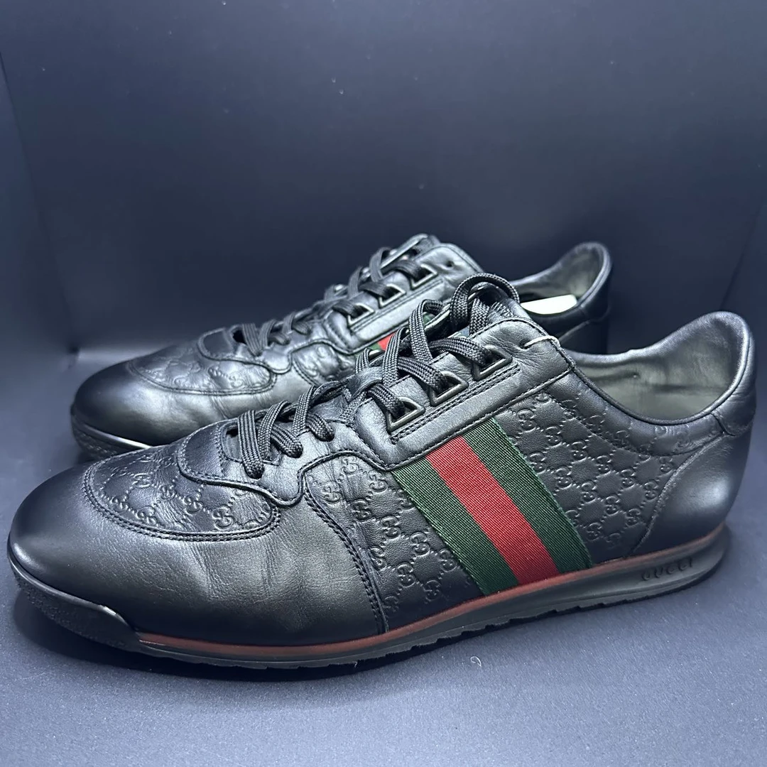 95新 GUCCI/古驰 男士休闲时尚黑色老花高尔夫板鞋41码lb157